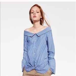 Zara Striped Off-shoulder Shirt
